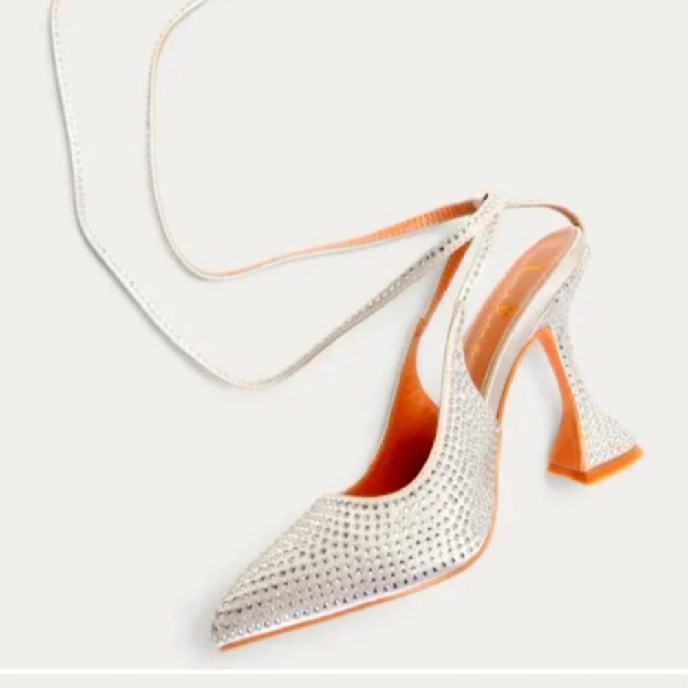 Rhinestone Lace up  Pointed Toe Pumps